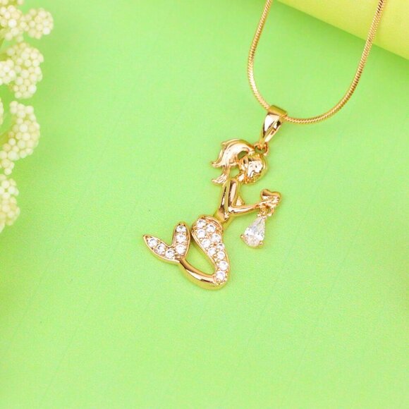 "Mermaid Rose Gold Pendant with Crystals, XPPT1291 - Picture 2 of 11